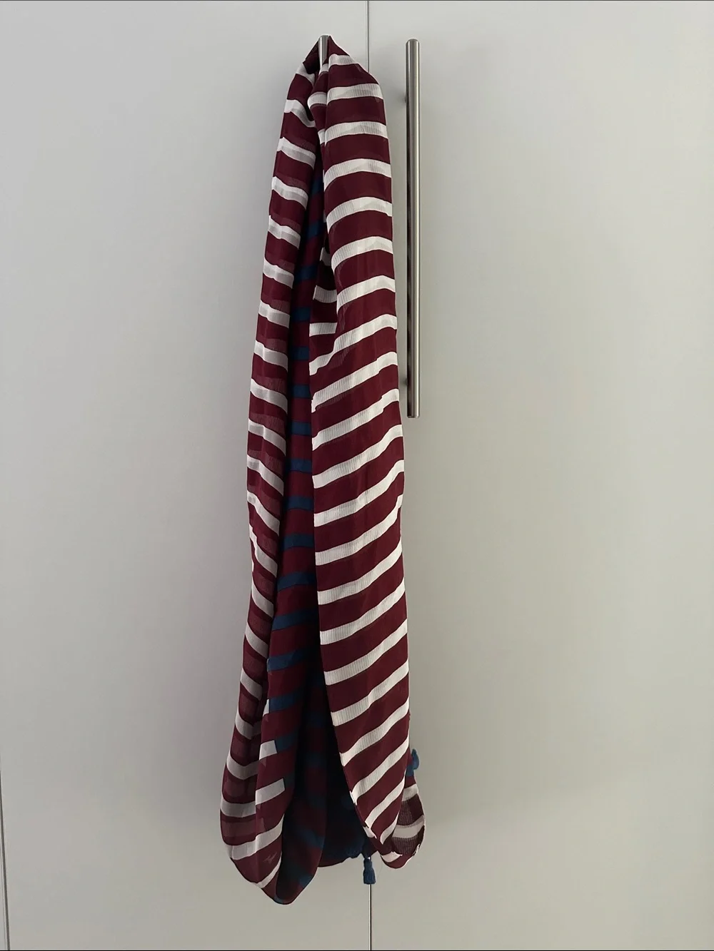 J. Crew Red and Navy Striped Silk Scarf